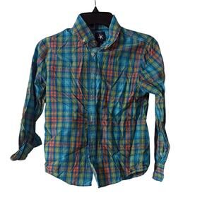 JK Designs Blue and Green Button Down Shirt Boys Medium